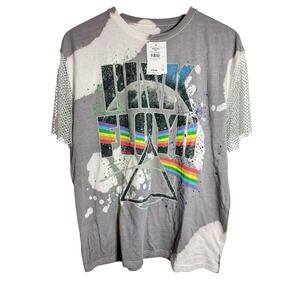 Pink Floyd Band T-Shirt Rhinestone Mesh Sleeves Medium‎